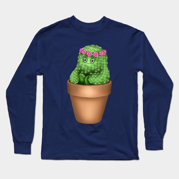 Cute Cactus (Pink Background) Long Sleeve T-Shirt by illucalliart